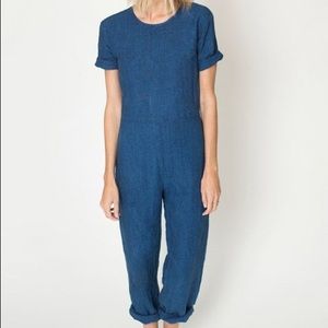 Ilana Kohn blue linen short sleeve jumpsuit AS IS
